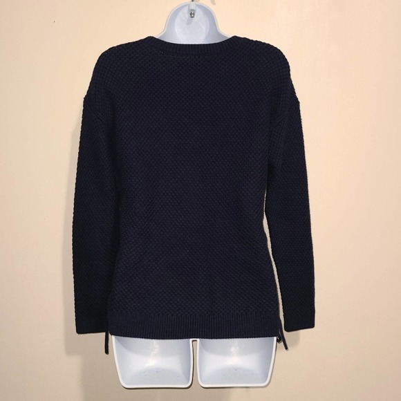 Talbots Navy Lace Up Sweater Size Small Long Sleeves Crew Neck - Picture 2 of 5